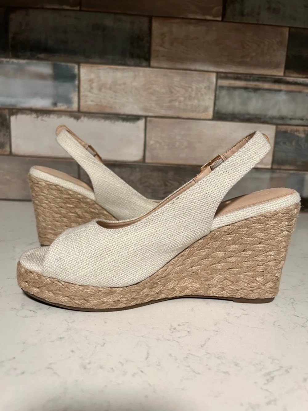 Women’s Ivory Espadrille Wedge Slingback Peep-Toe Sandal